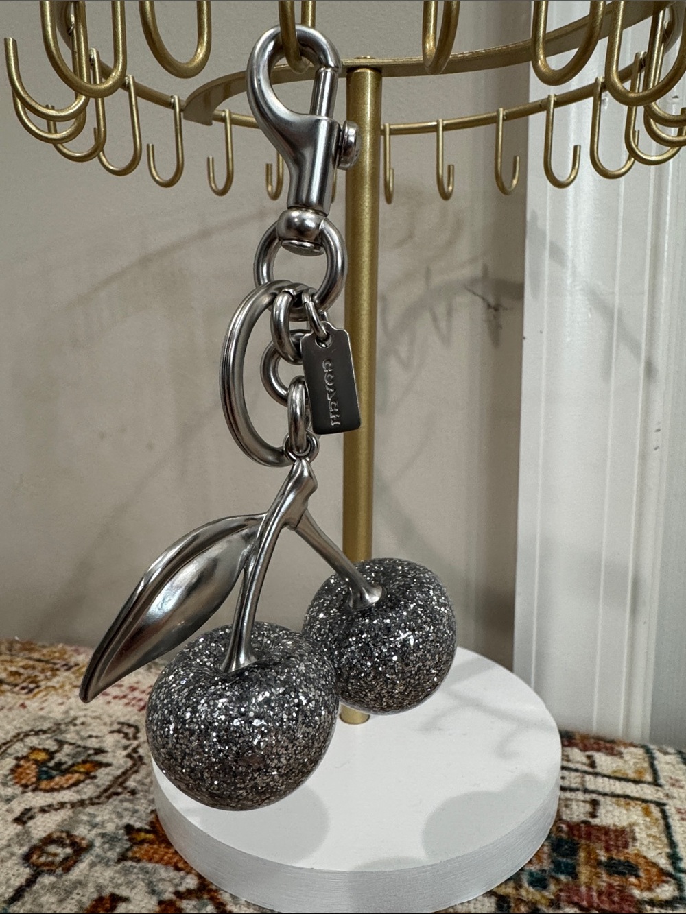 Coach Silver Glitter Cherry Key Charm